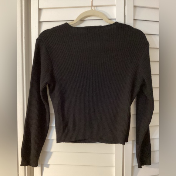 Saks Fifth Avenue The Works Black Virgin Wool Crossover Sweater Size Medium - Picture 2 of 7